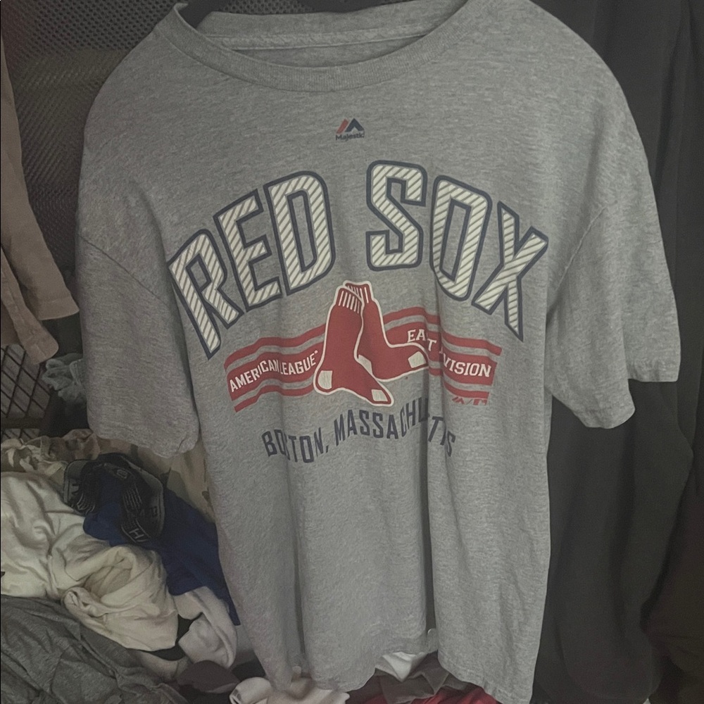 Majestic Gray Red Sox Short Sleeve Shirt